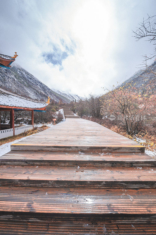 Beautiful nature landscape of Huang Long and Jiuzhaigou Park National Park with amazing snow in Sichuan , China